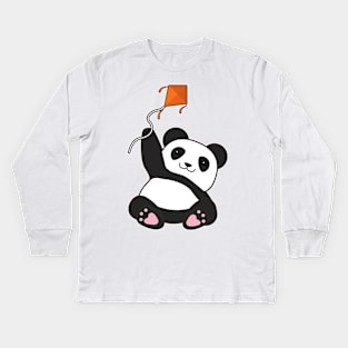 Panda with Kite Kids Long Sleeve T-Shirt